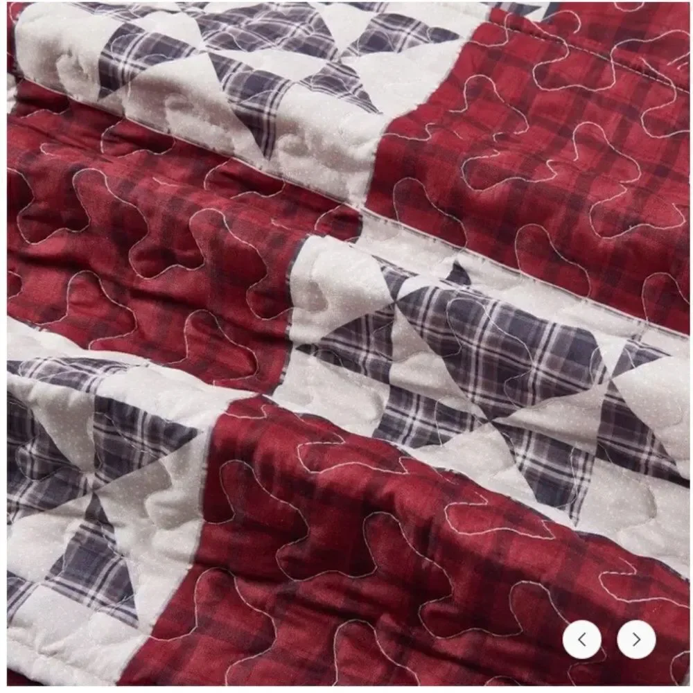 Country Star Patchwork Printed Lightweight King Quilt Set Farmhouse Red Black